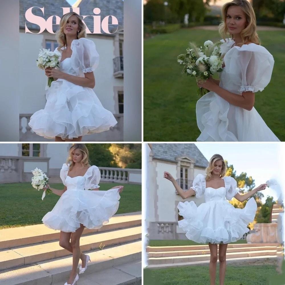 Selkie Ivory Bebe Bloom Dress Size XS NWT Puff Sleeve Organza Mini Bridal - Picture 15 of 16